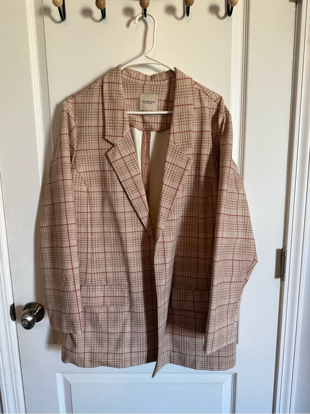 Liverpool Beige Plaid Blazer with Red Windowpane